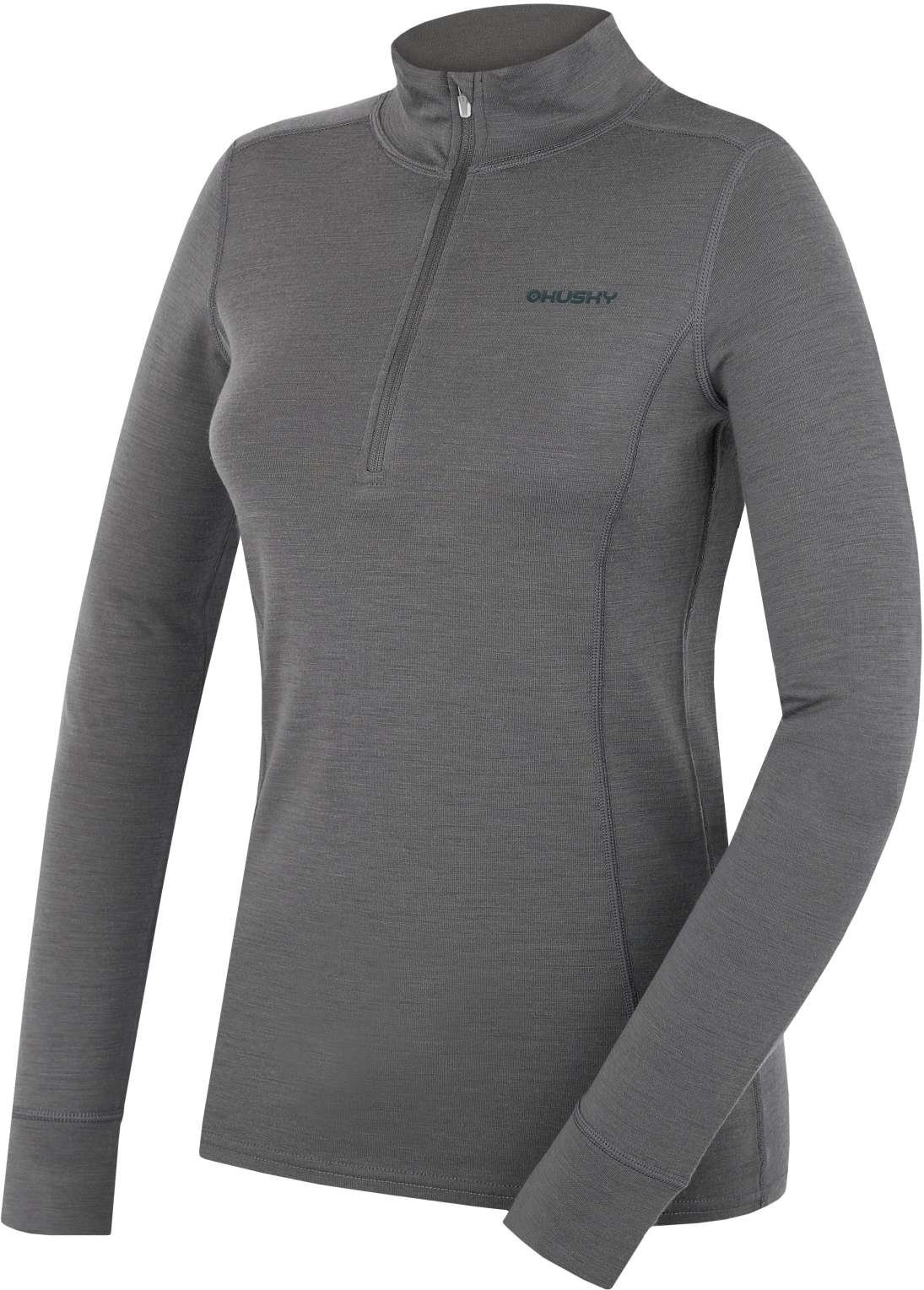 Husky Aron Zips L dk. grey green, M Dámska merino mikina