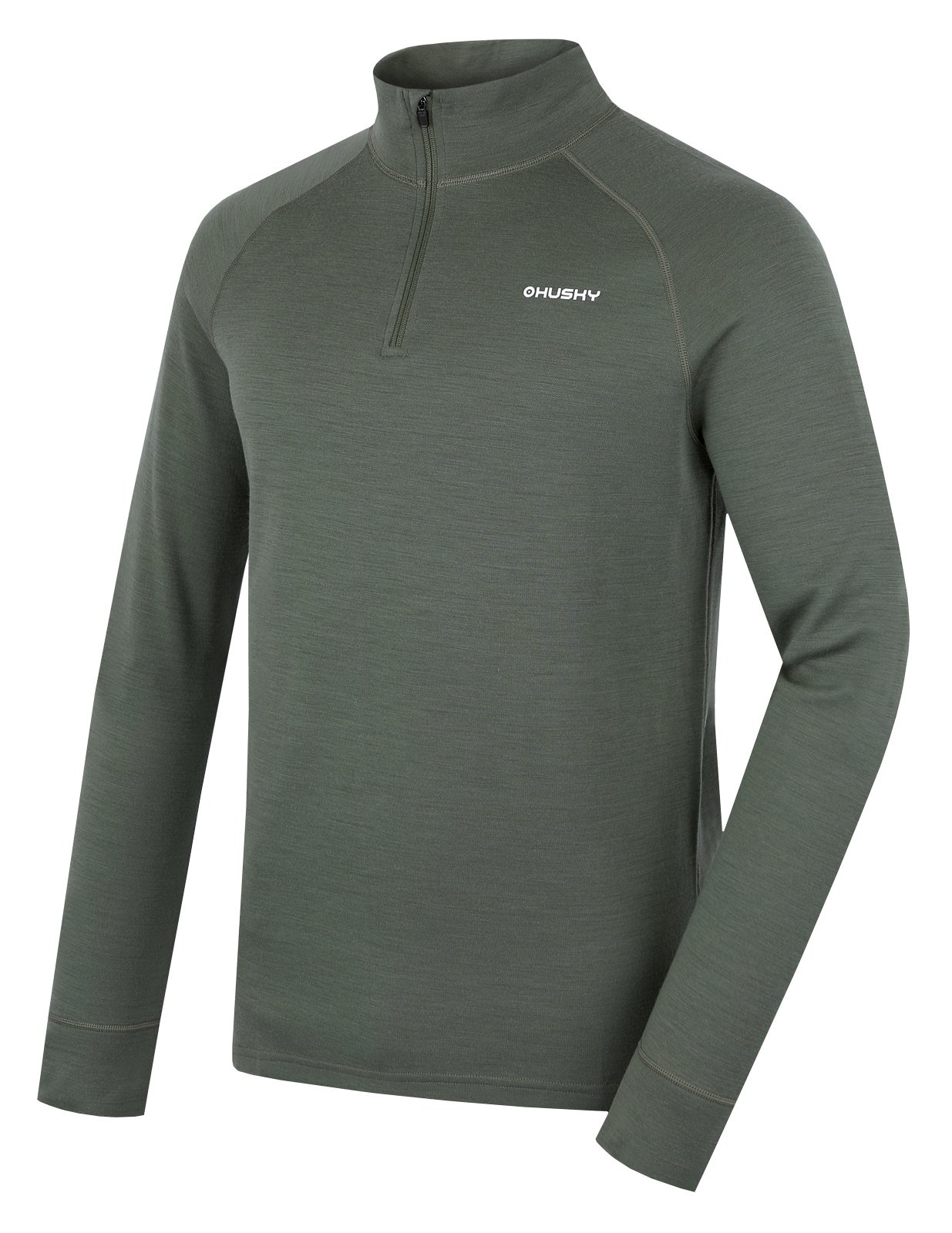 Husky Aron zips M khaki, XXL Pánska merino mikina